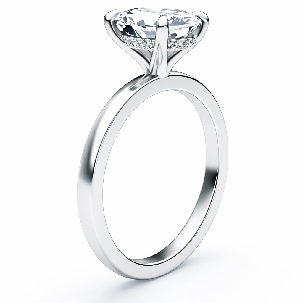 14K Oval Solitaire — Hidden Halo