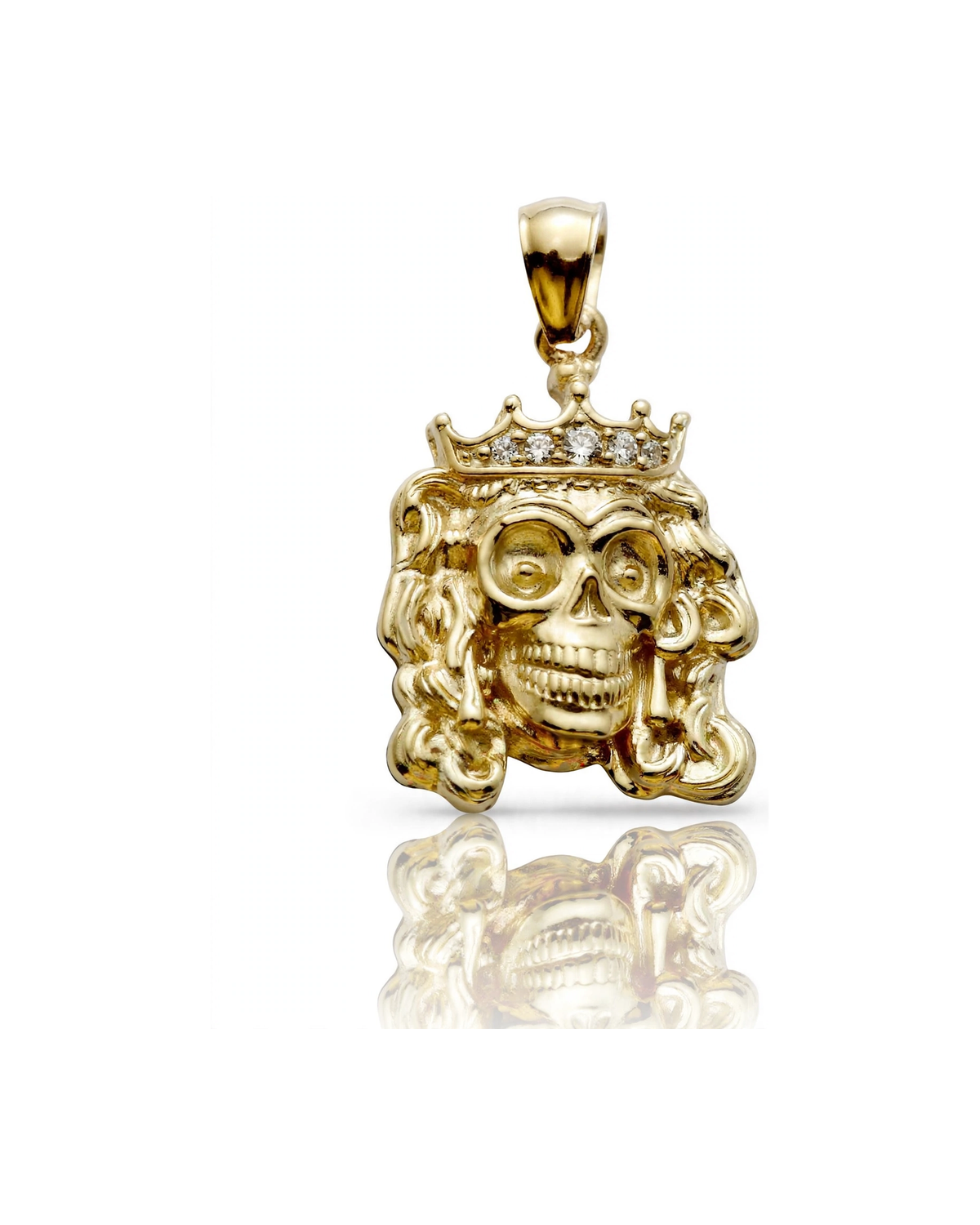 Skull Pendant with Crown - 10K Yellow Gold