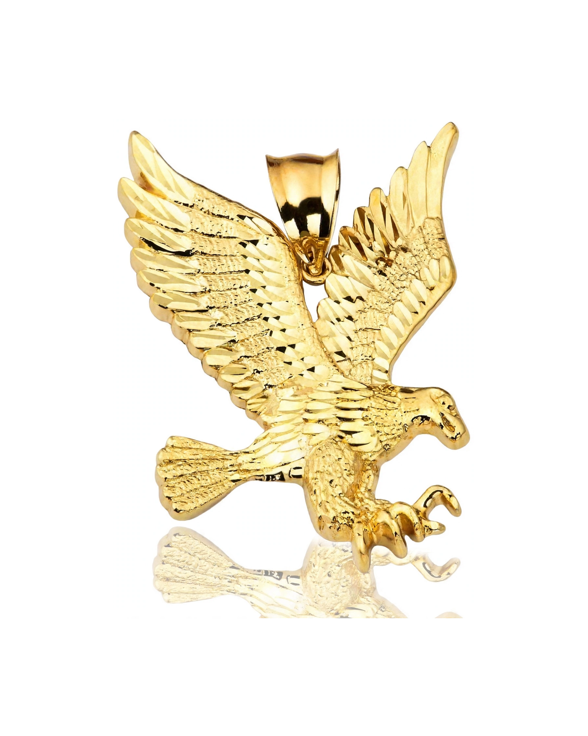 Soaring Eagle Pendant with Raised Wings and Fan Tail - 10K Yellow Gold