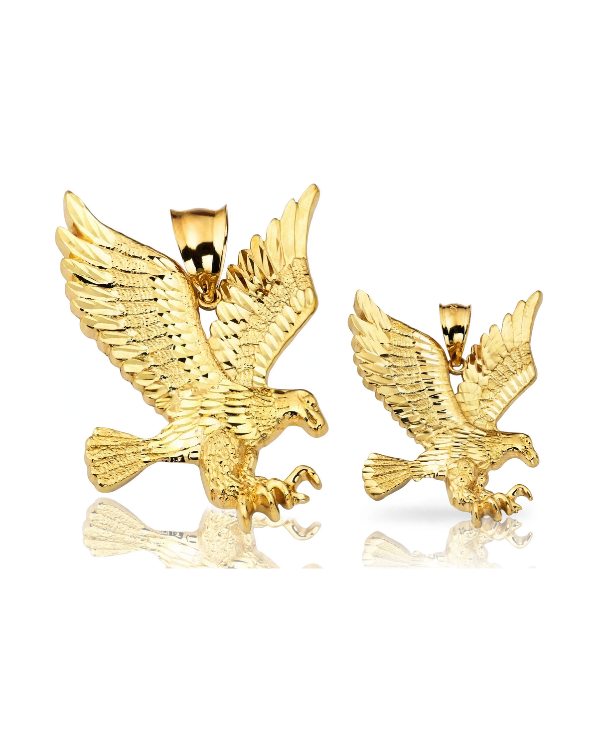 Soaring Eagle Pendant with Raised Wings and Fan Tail - 10K Yellow Gold