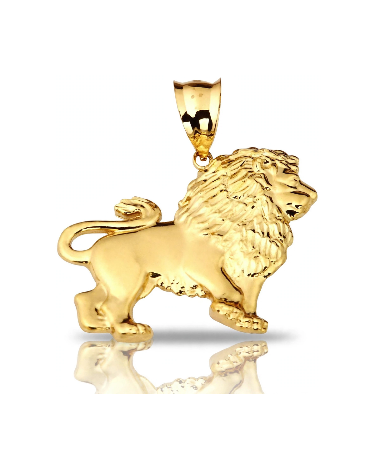 Standing Lion Pendant with Textured Mane - 10K Yellow Gold