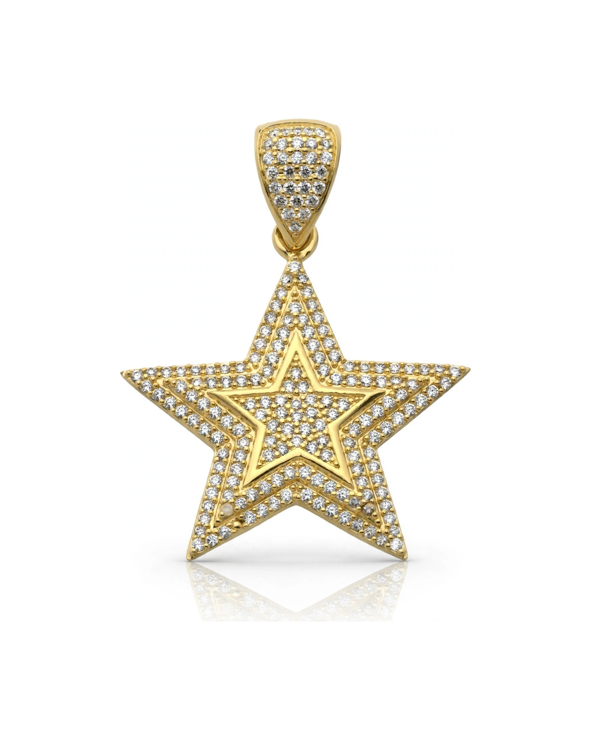 Star Pendant Double with CZ and CZ Bail - 10K Gold