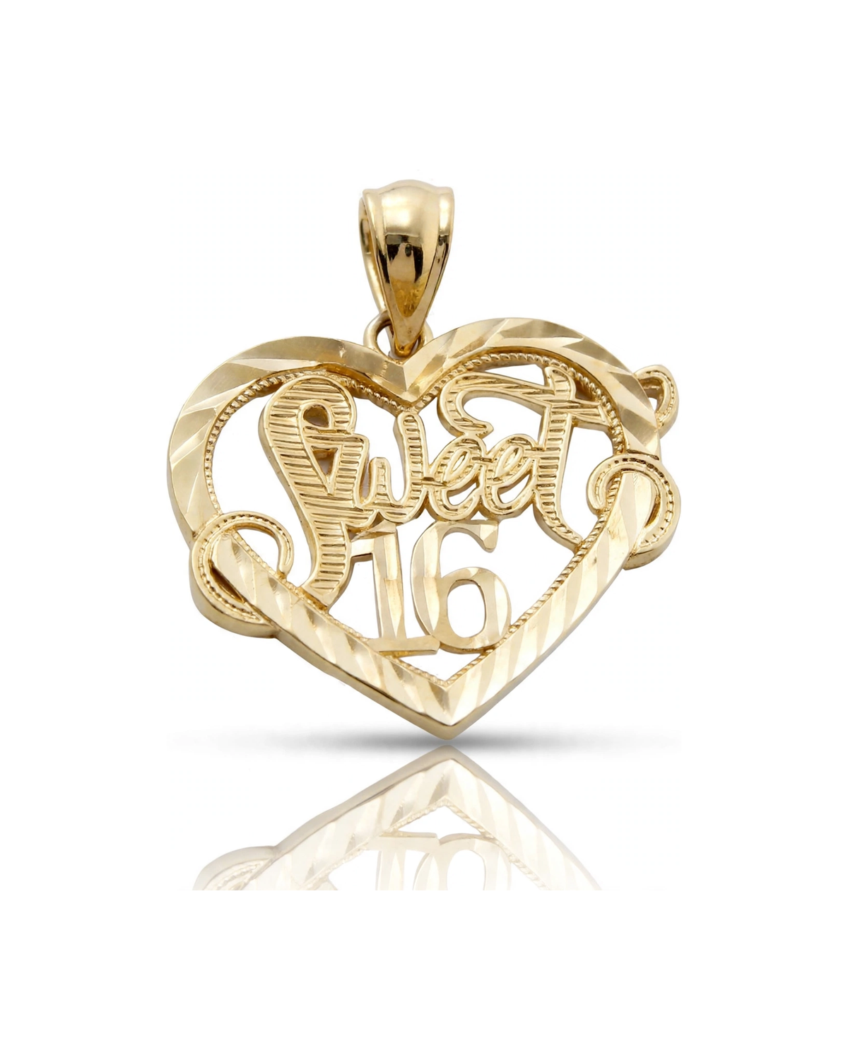 Sweet 16 Pendant Heart Script - 10K Yellow Gold