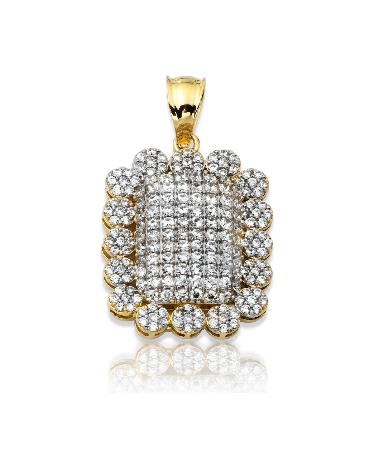 Dog Tag Pendant Rectangular with CZ Double Frame - 10K Gold