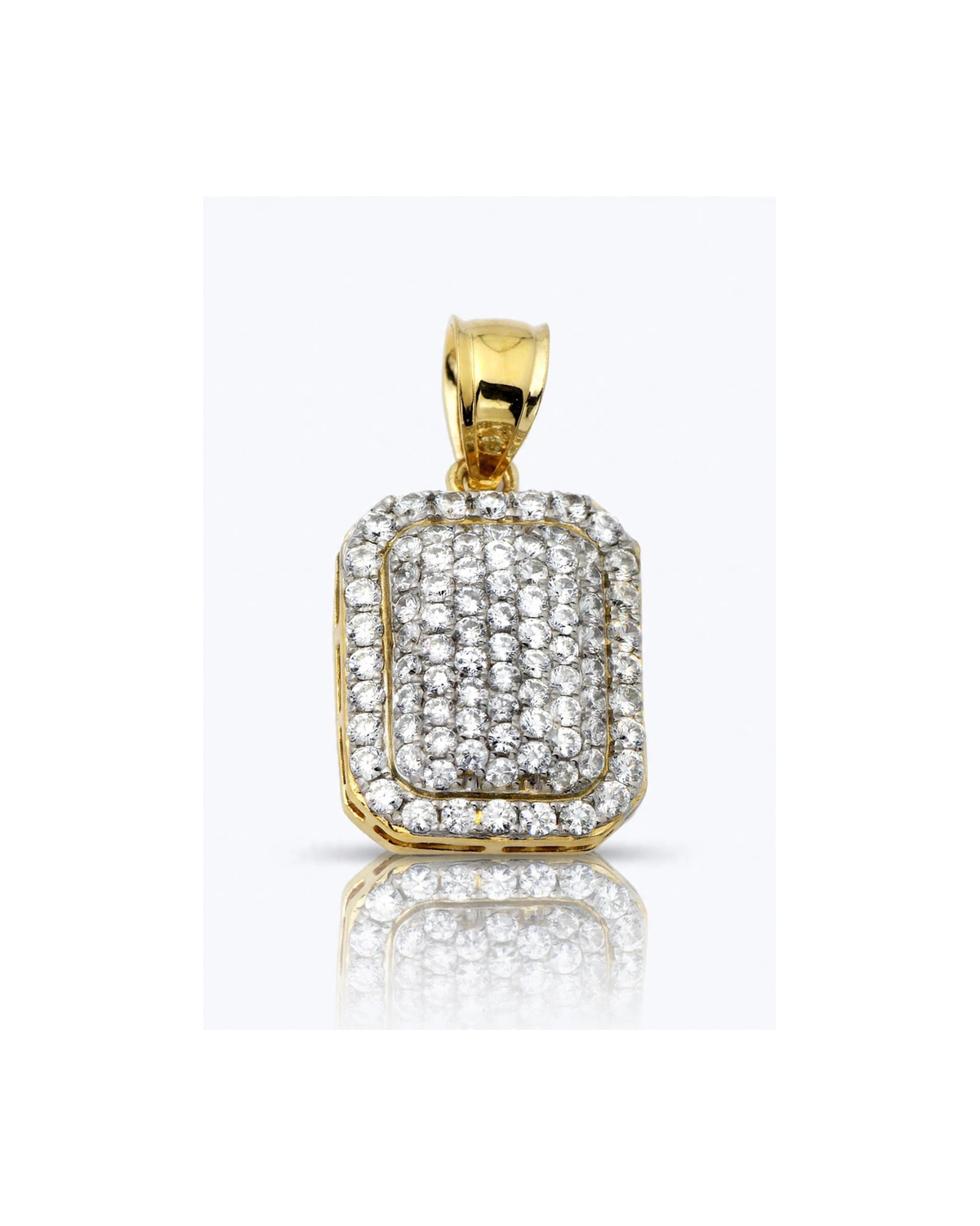 Dog Tag Pendant Rectangular with CZ and Beaded Frame - 10K Gold