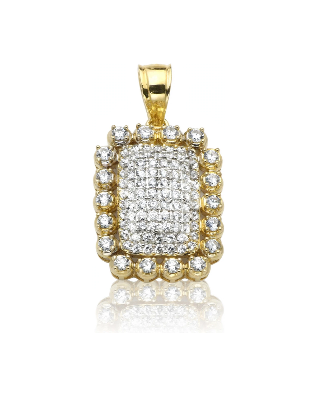 Dog Tag Pendant Rectangular with CZ Scalloped Frame - 10K Gold