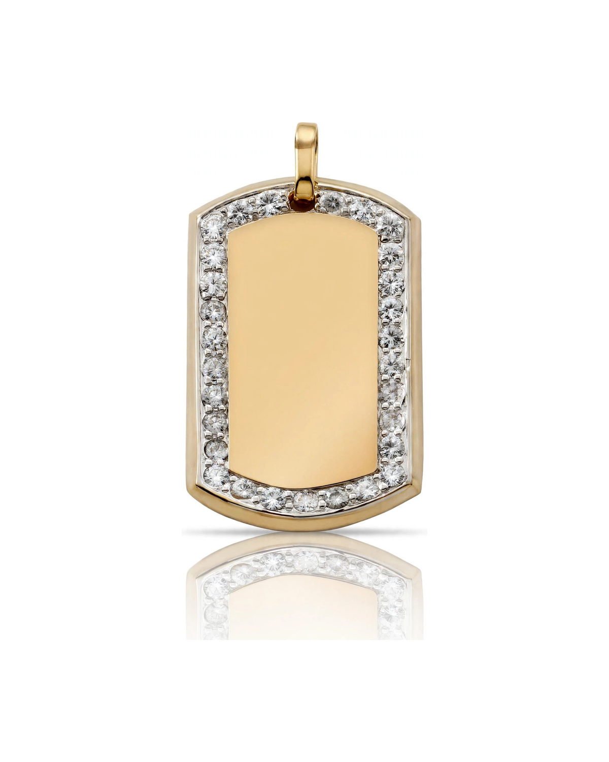 Dog Tag Pendant Polished with CZ Border - 10K Gold