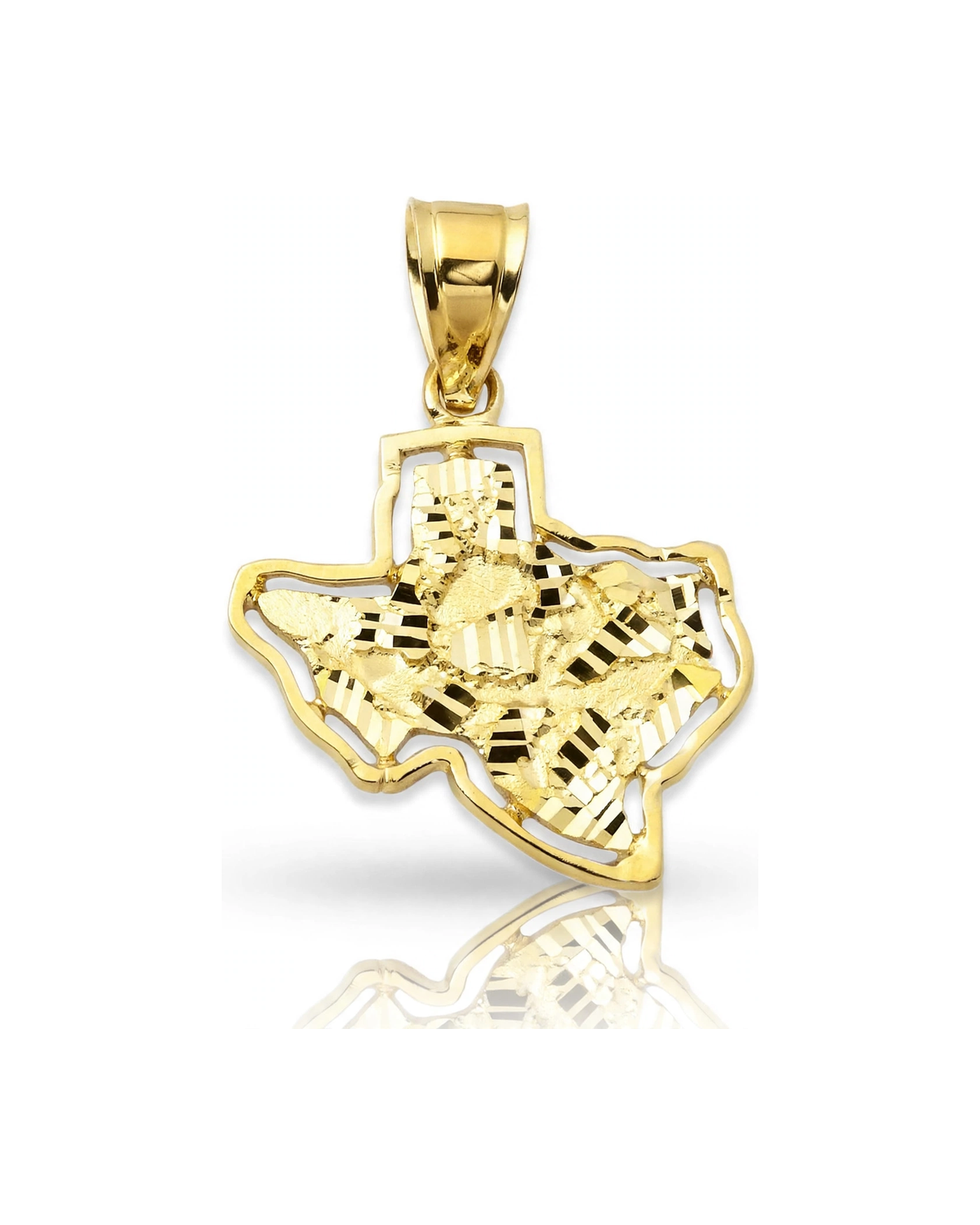 Texas State Pendant Outline with Star - 10K Yellow Gold