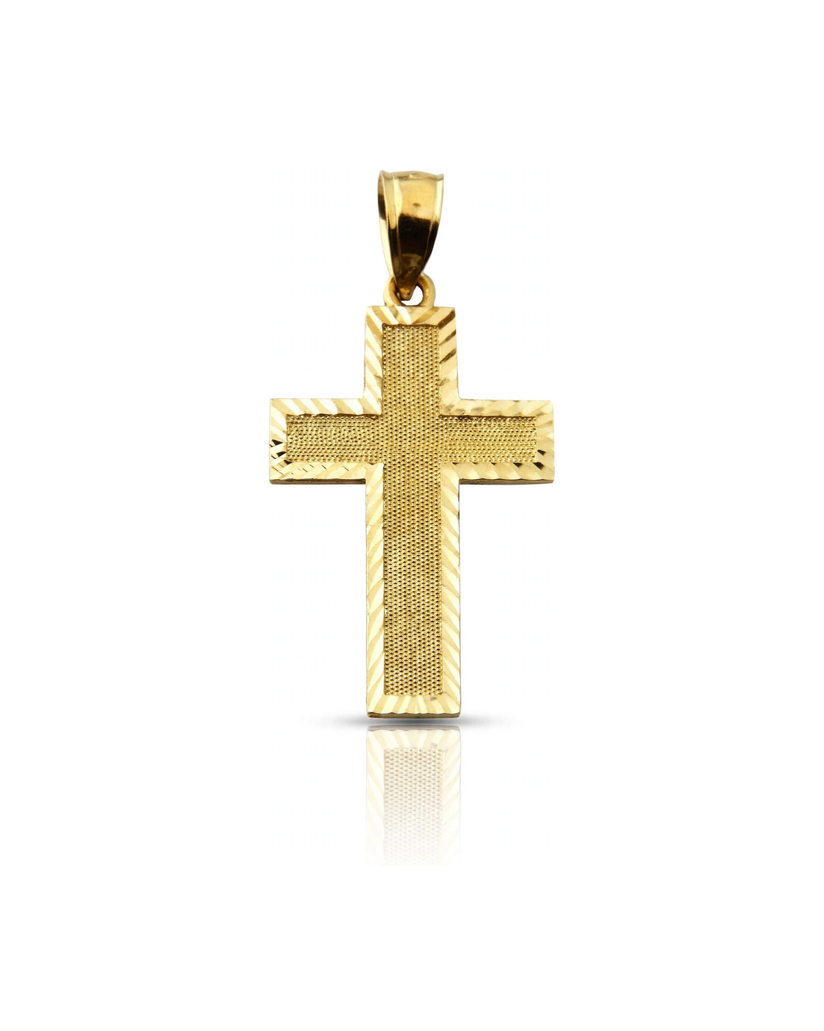 Cross Textured Center Faceted Border Pendant - 10K Yellow Gold