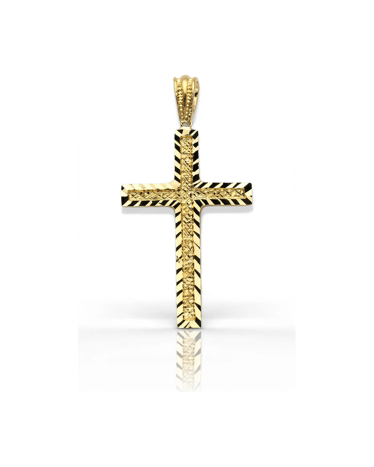 Cross Textured Inner Diagonal Pendant - 10K Yellow Gold