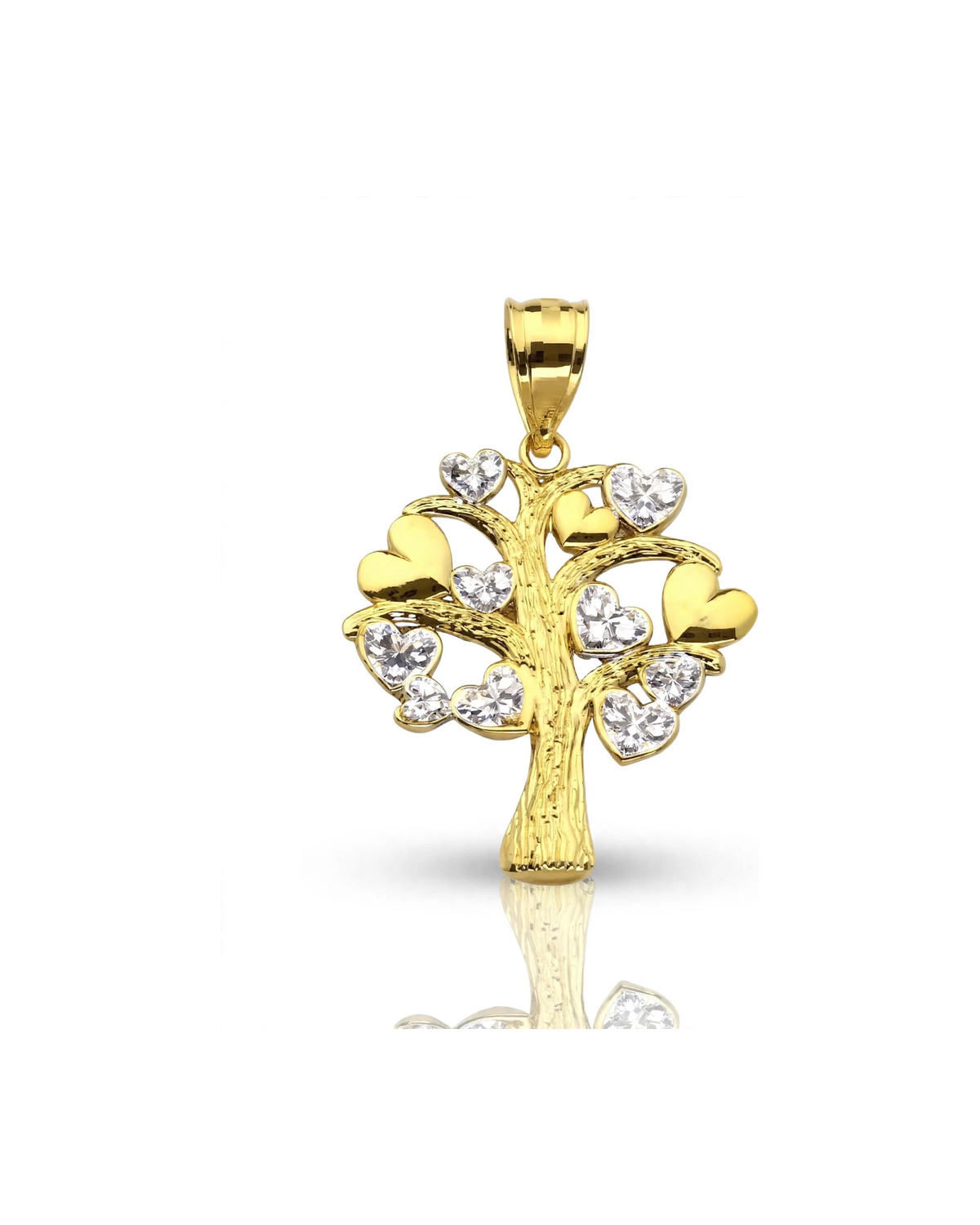 Tree of Life Pendant with CZ Hearts - 10K Gold