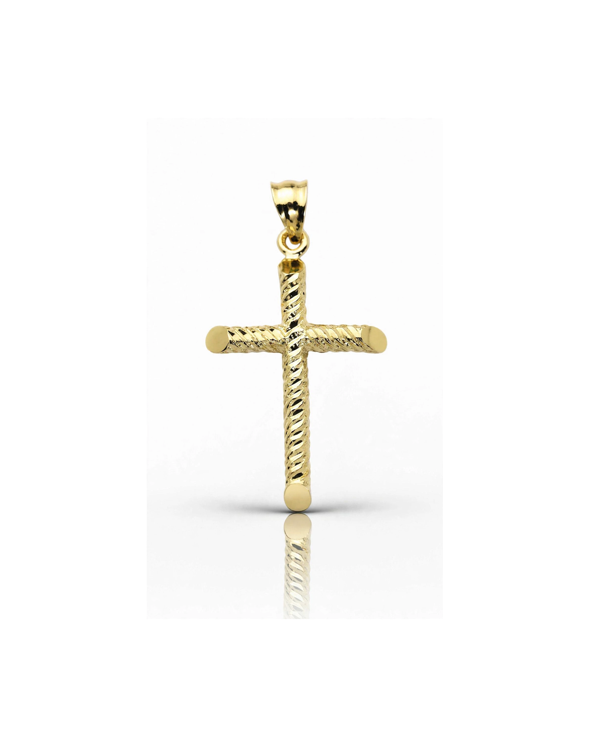 Cross Twisted Rope Tube Pendant - 10K Yellow Gold