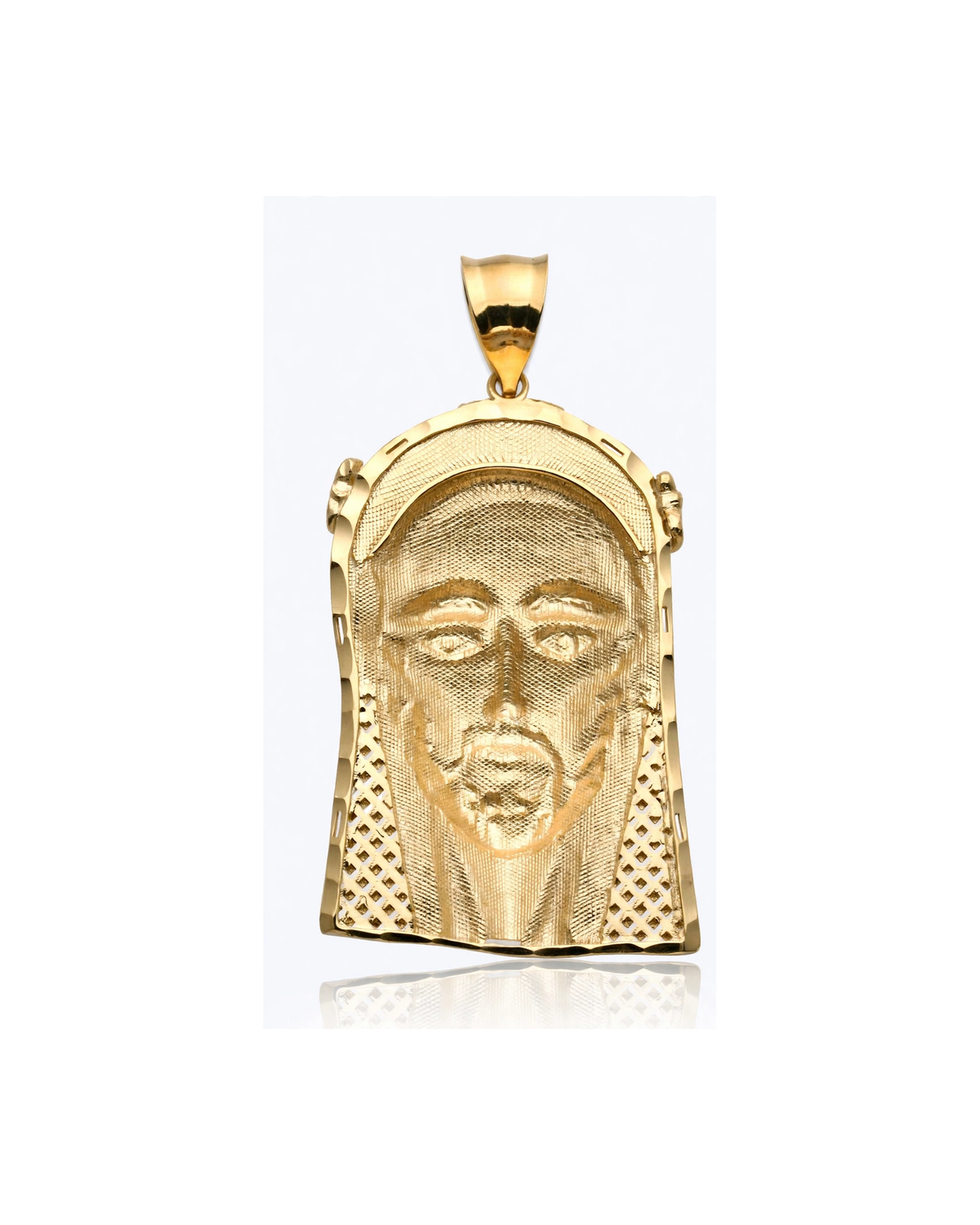 Two-Tone Jesus Face Braided Crown Hollow Back Pendant - 10K Gold