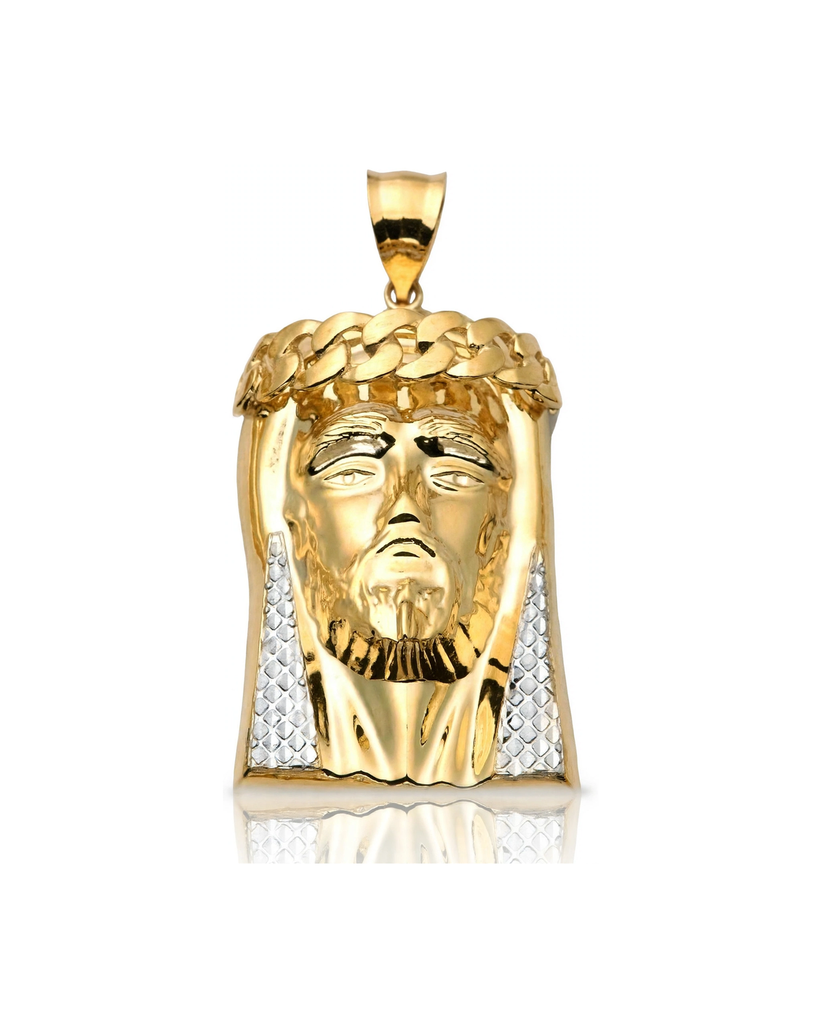 Two-Tone Jesus Face Braided Crown Hollow Back Pendant - 10K Gold