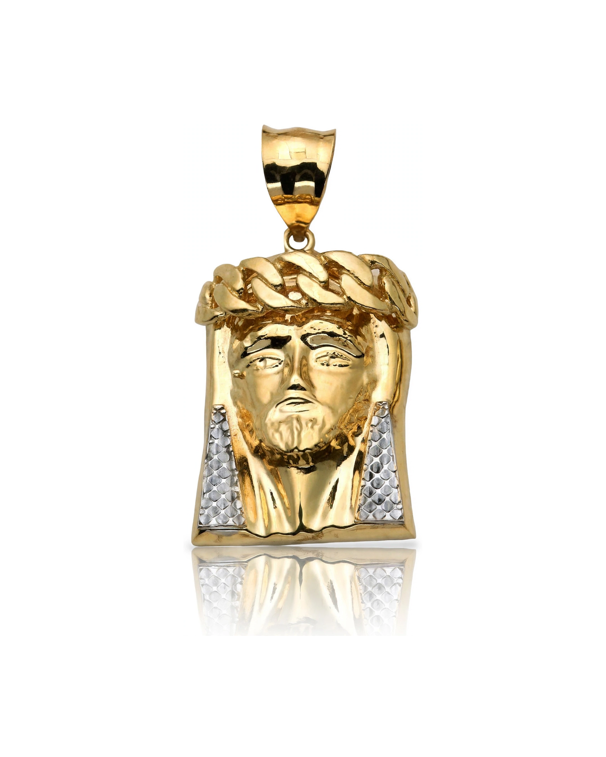Two-Tone Jesus Face Braided Crown Lattice Back Pendant - 10K Gold