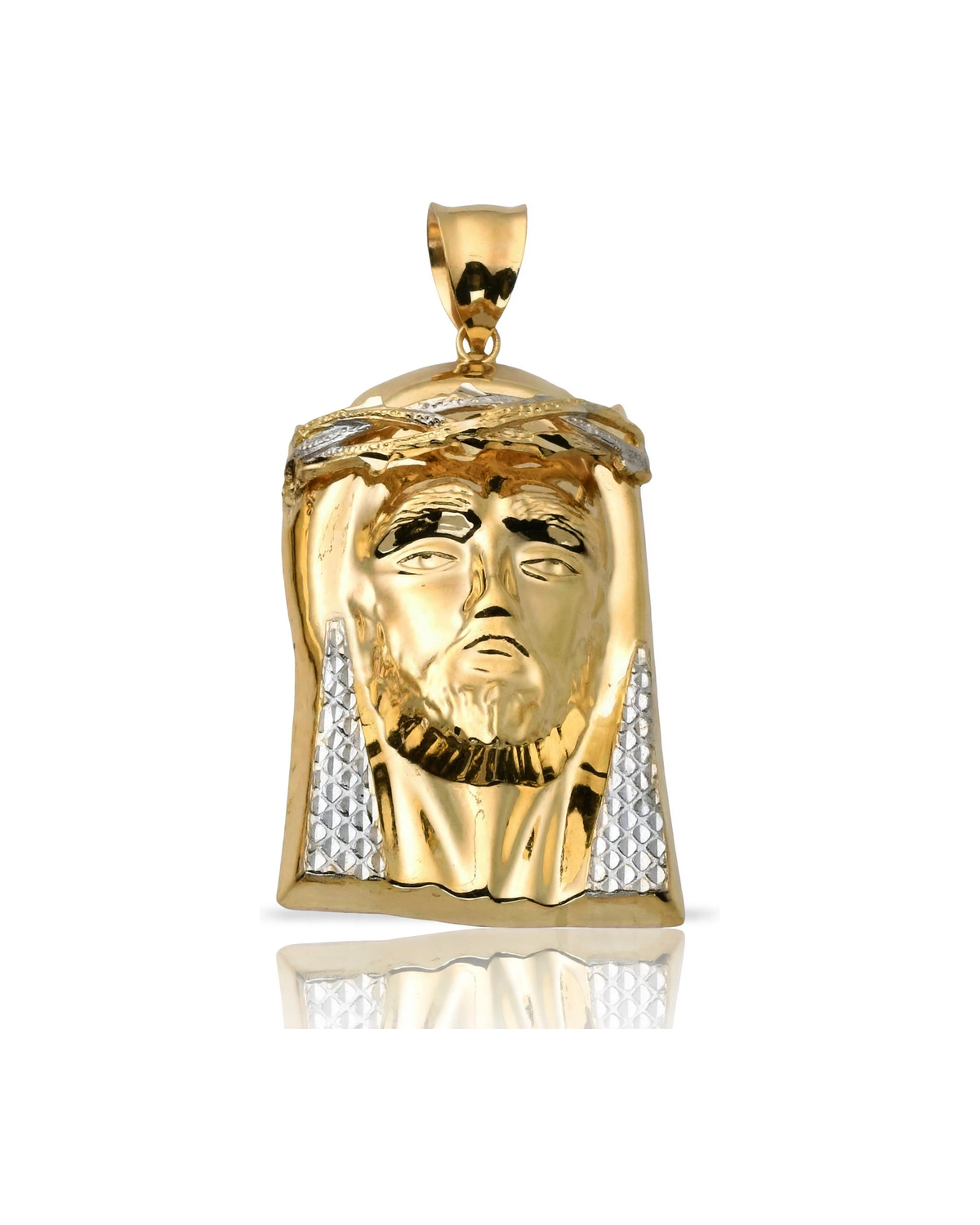 Two-Tone Jesus Face Thorn Crown Hollow Back Pendant - 10K Gold