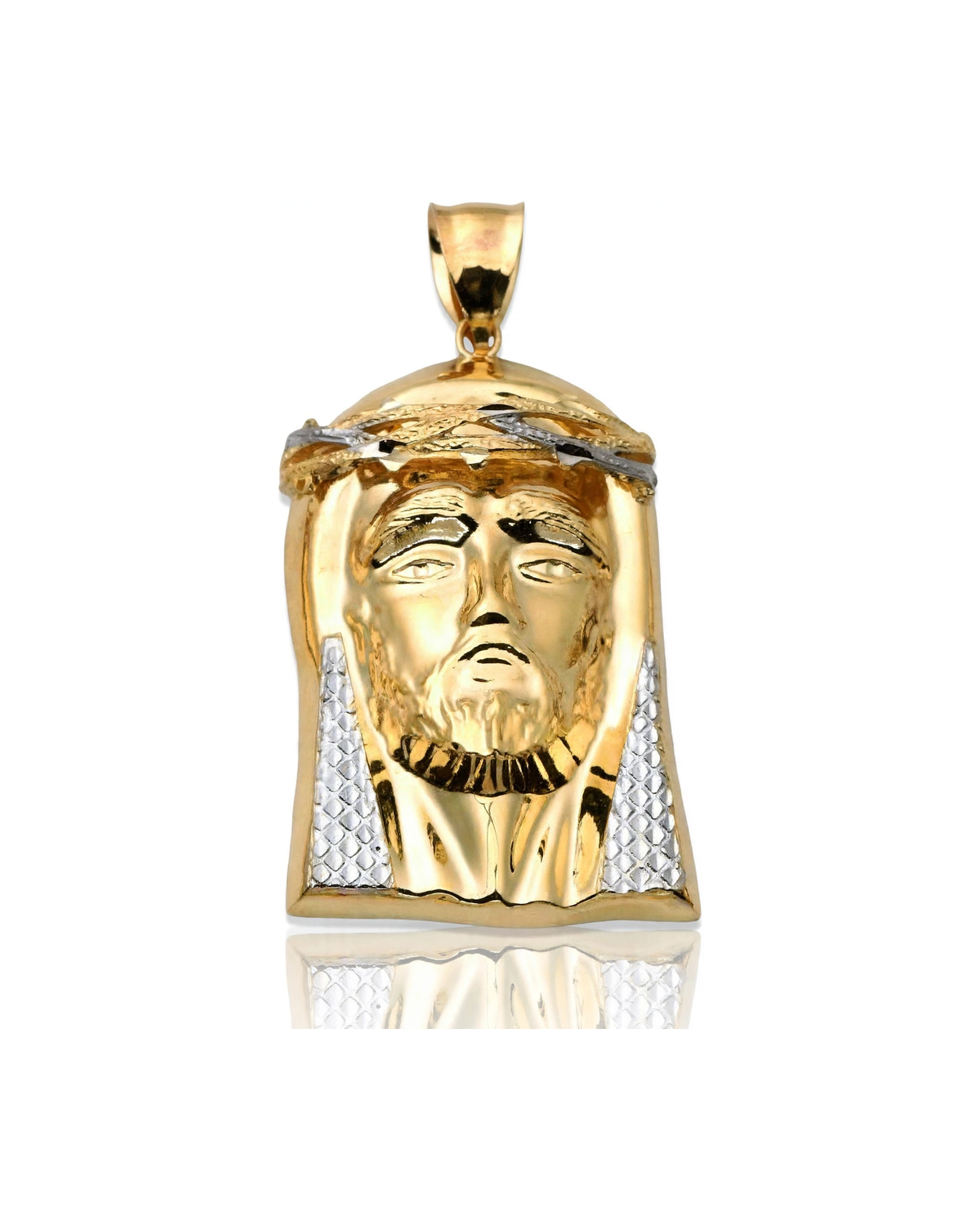 Two-Tone Jesus Face Thorn Crown Lattice Back Pendant - 10K Gold