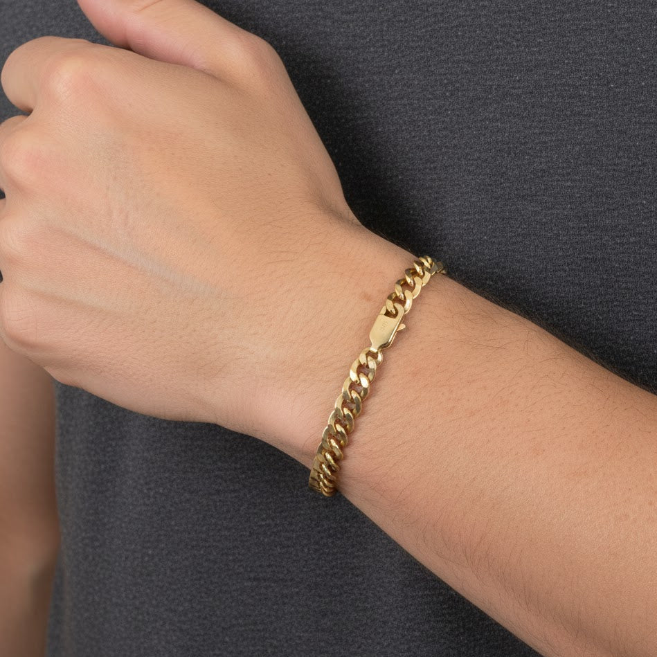 Brazalete de cadena de eslabones cubanos - Oro pavé amarillo de 10 quilates - Hueco