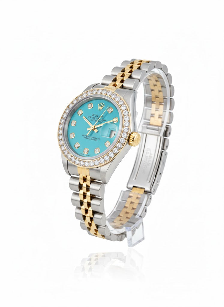 Rolex Datejust Diamond Bezel Watch 26mm Turquoise Diamond Dial | 1.10ct