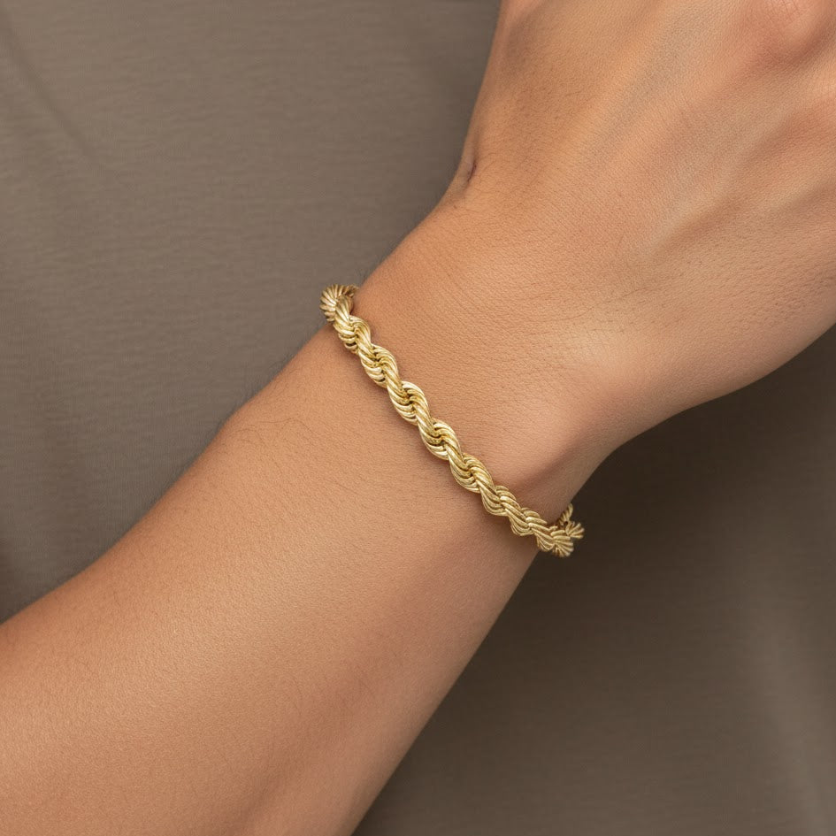 Brazalete de cadena tipo cuerda - Oro pavé amarillo de 14 quilates - Sólido