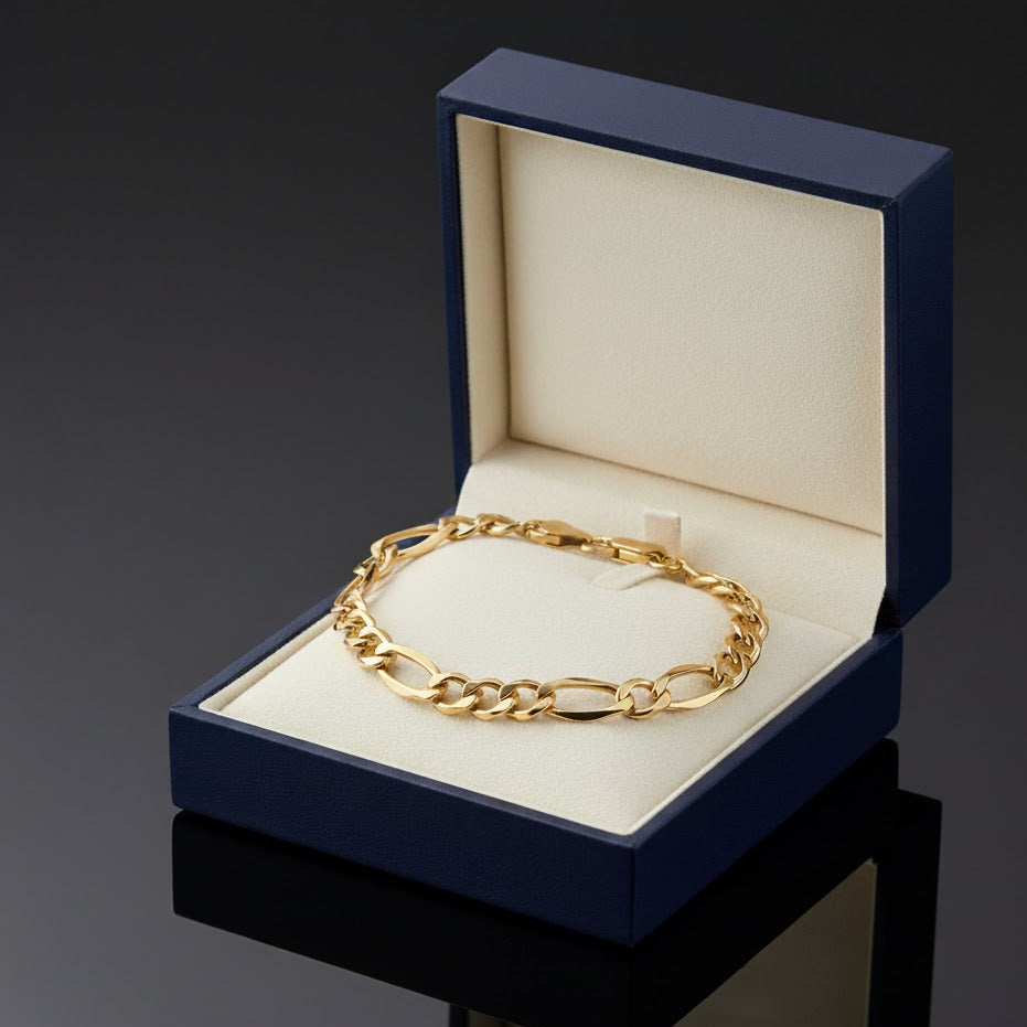 Figaro Chain Link Bracelet - 10K Yellow Gold - Hollow