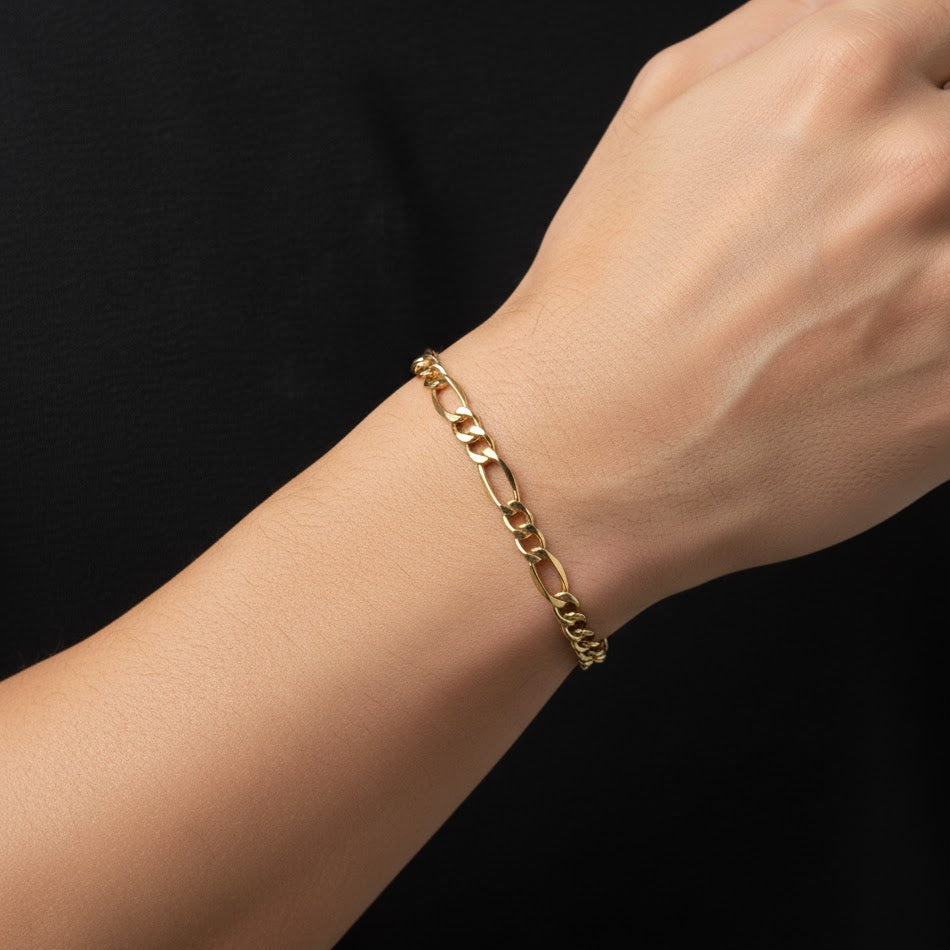 Figaro Chain Link Bracelet - 10K Yellow Gold - Hollow