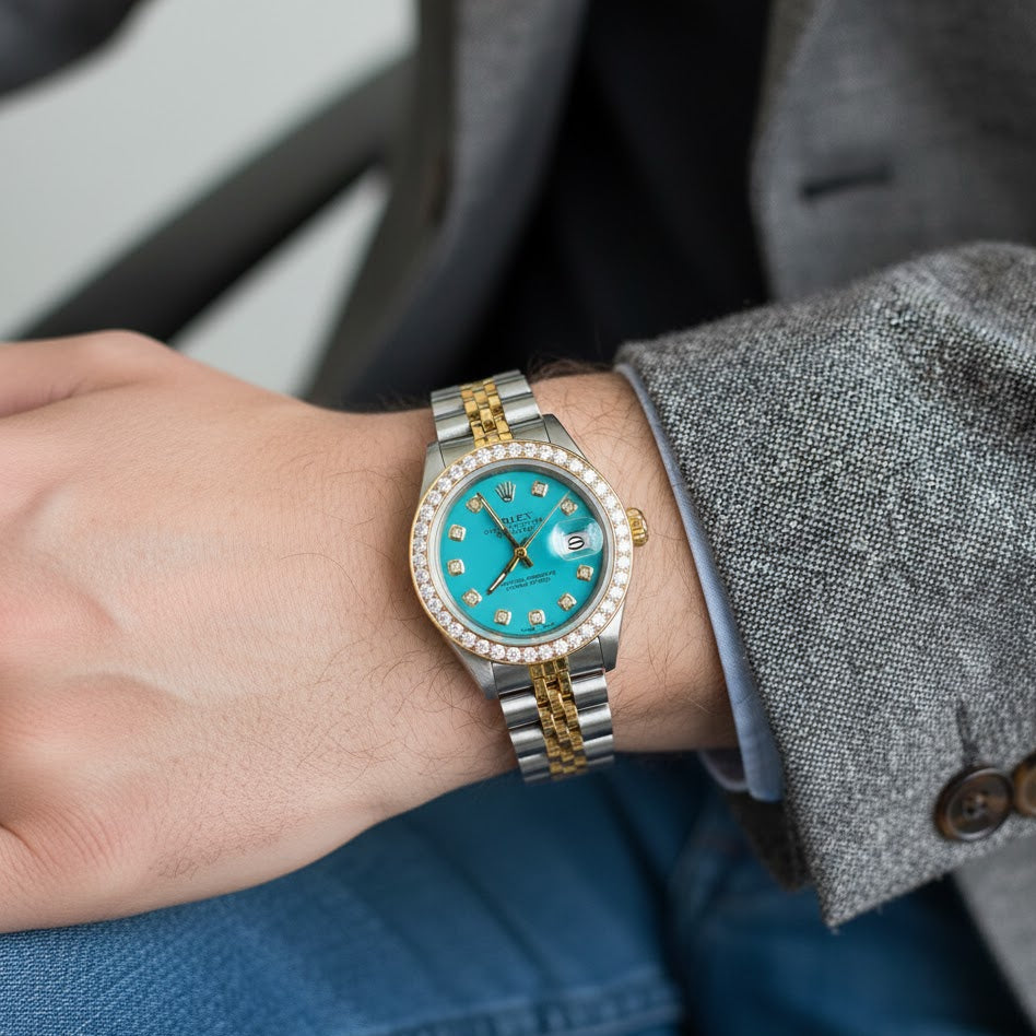 Rolex Datejust Diamond Bezel Watch 26mm Turquoise Diamond Dial | 1.10ct