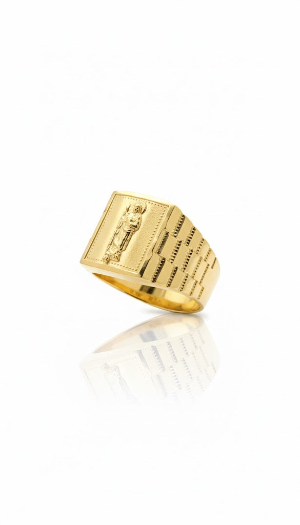 10K Yellow Gold - Diamond Cut Jesus Religious Ring