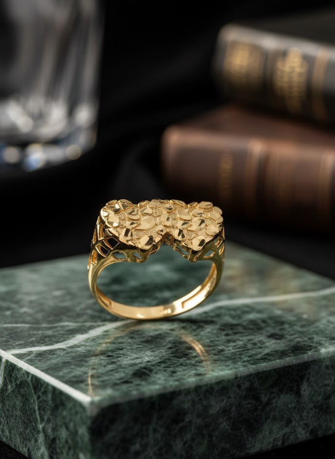 10K Solid Gold Double Heart Nugget Ring Multiple Sizes– Love Heart Ring for Women & Girls – All Ring Sizes – Jewelry