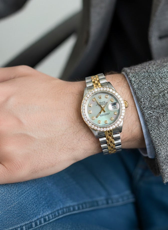 Rolex Datejust Diamond Bezel Watch 26mm White Diamond Dial | 1.10ct