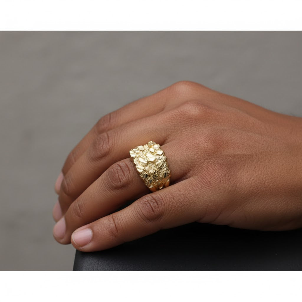 Nugget Square Ring - 10K Yellow Gold