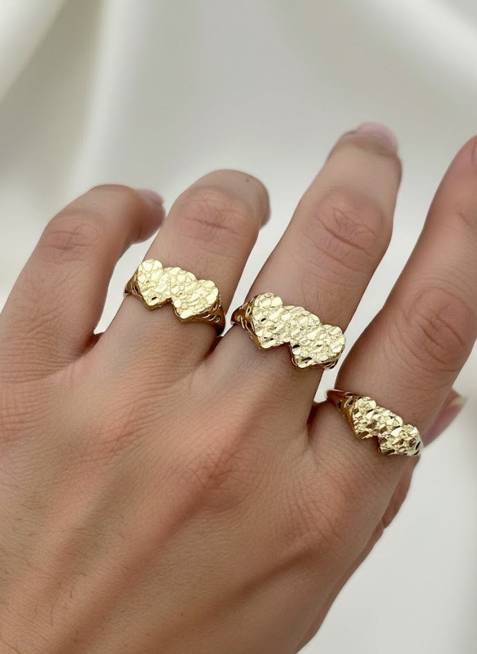 10K Solid Gold Double Heart Nugget Ring Multiple Sizes– Love Heart Ring for Women & Girls – All Ring Sizes – Jewelry