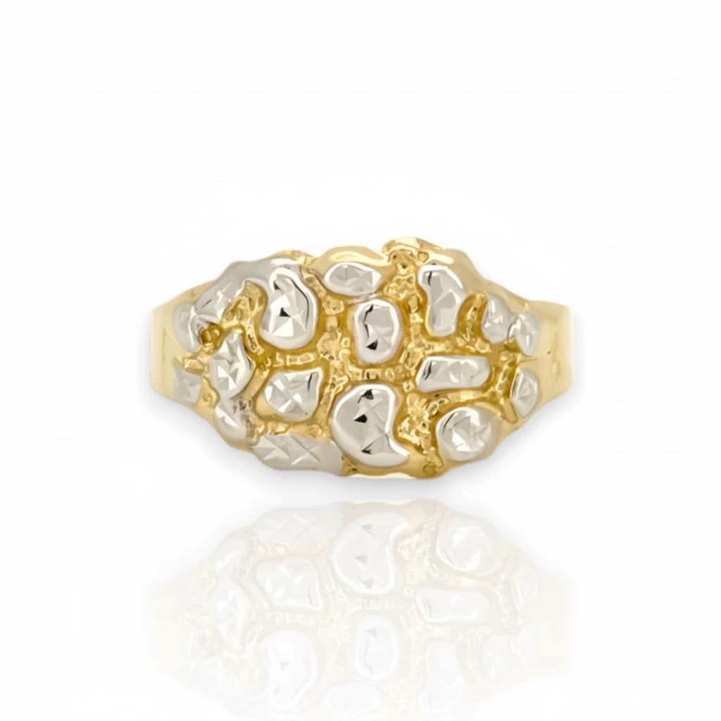 Anillo cuadrado pequeño con pepitas en pavé de dos tonos - Oro amarillo de 10 quilates - Sólido