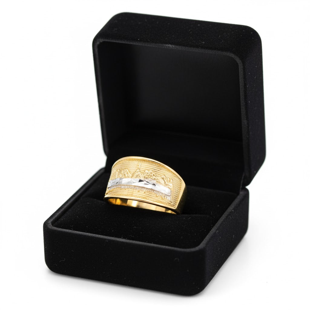 Anillo rectangular de la Última Cena - Oro amarillo de 10 quilates