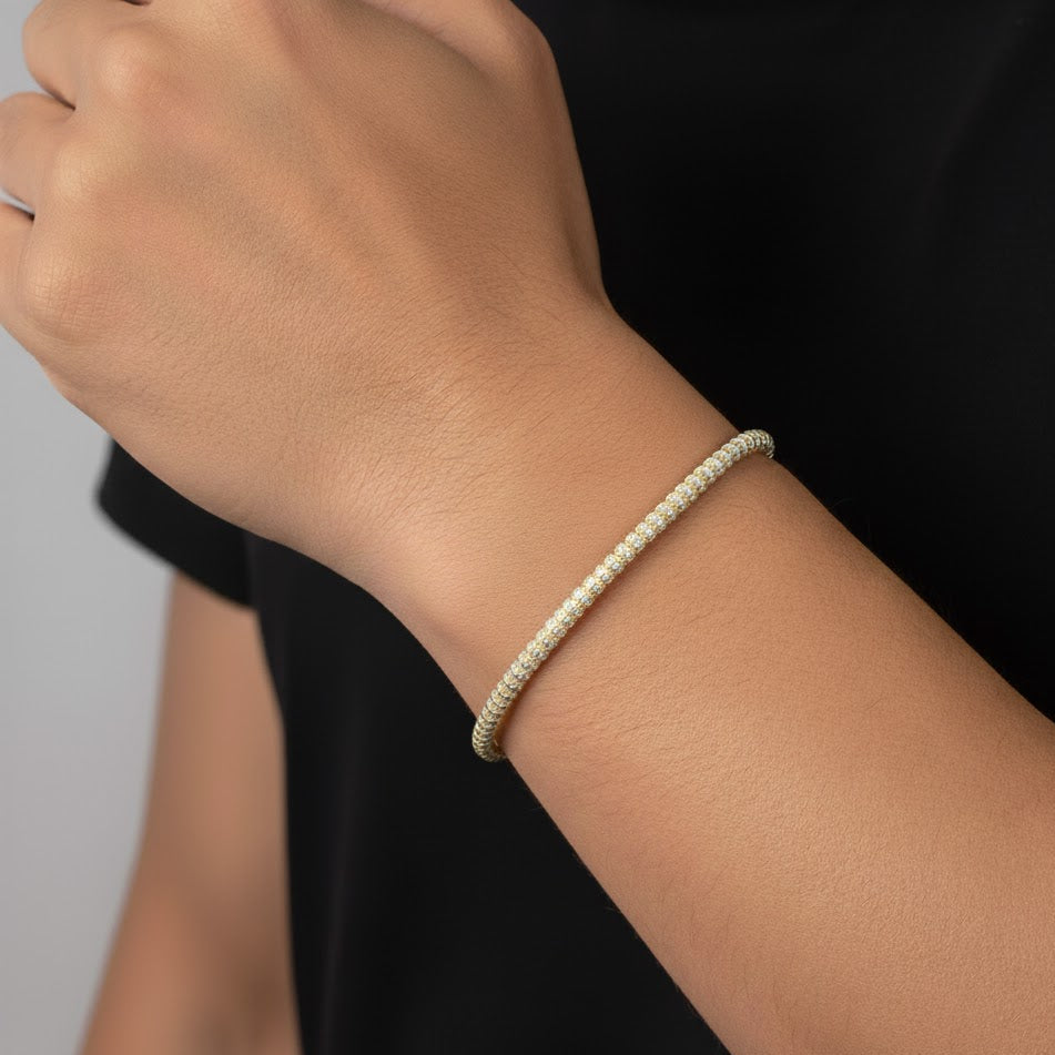 Pulsera de cadena de hielo - Oro pavé amarillo de 14 quilates