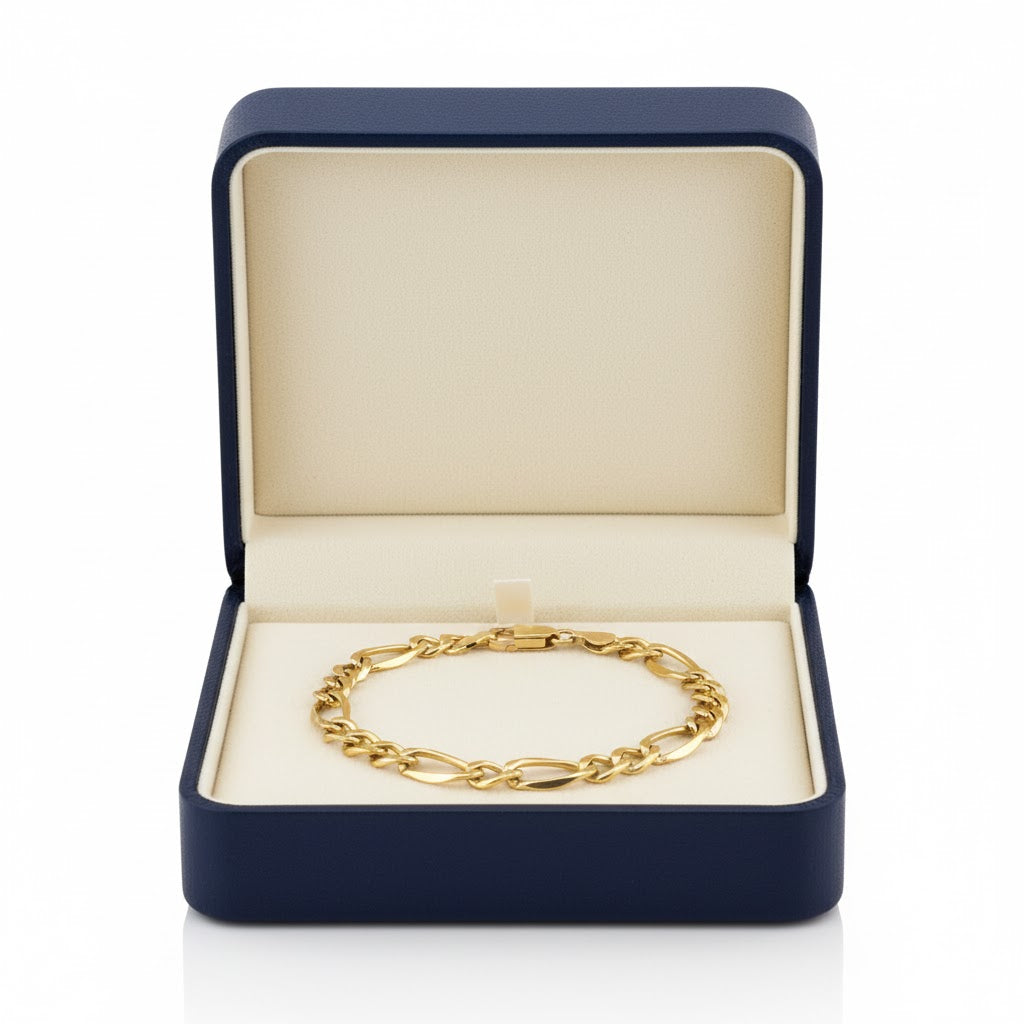 Figaro Chain Link Bracelet - 10K Yellow Gold - Hollow