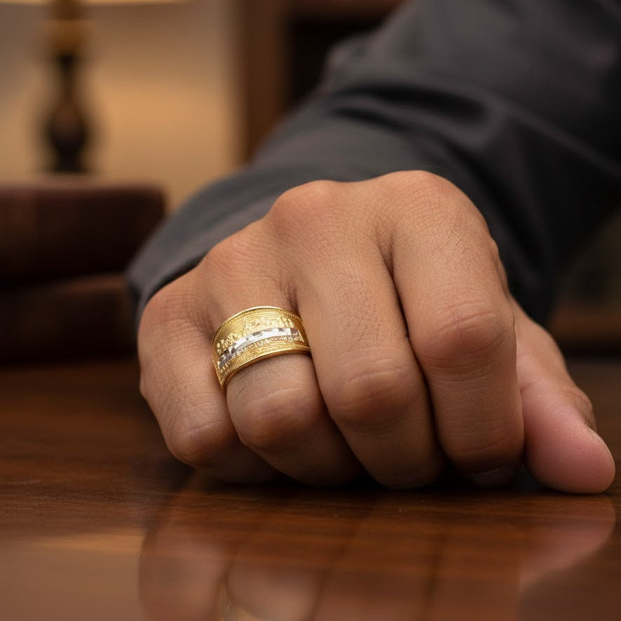 Anillo rectangular de la Última Cena - Oro amarillo de 10 quilates