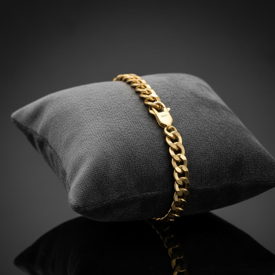 Brazalete de cadena de eslabones cubanos - Oro pavé amarillo de 10 quilates - Hueco