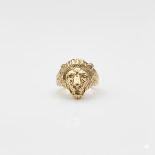 Textured Lion Head Yellow Gold Ring  - 10K Yellow Gold