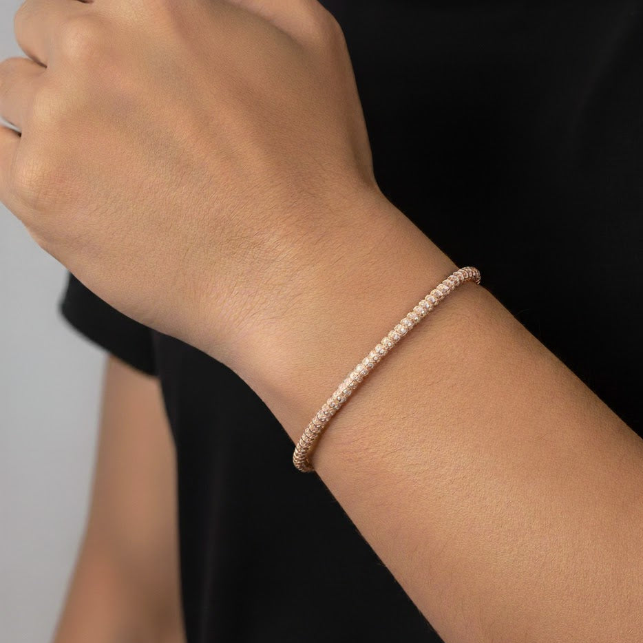 Pulsera de cadena de hielo - Oro pavé rosa de 10 quilates