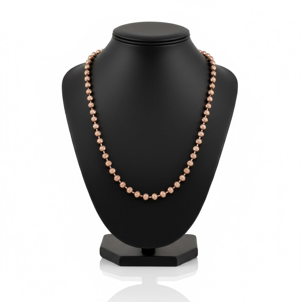 Bead Ball Moon Cut Link Chain Necklace - 14K Rose Gold - Solid
