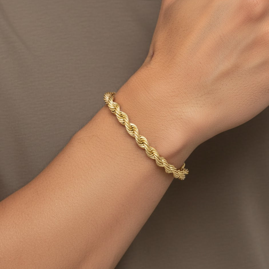 Pulsera de cadena de cuerda - Oro amarillo de 14 k - Sólida