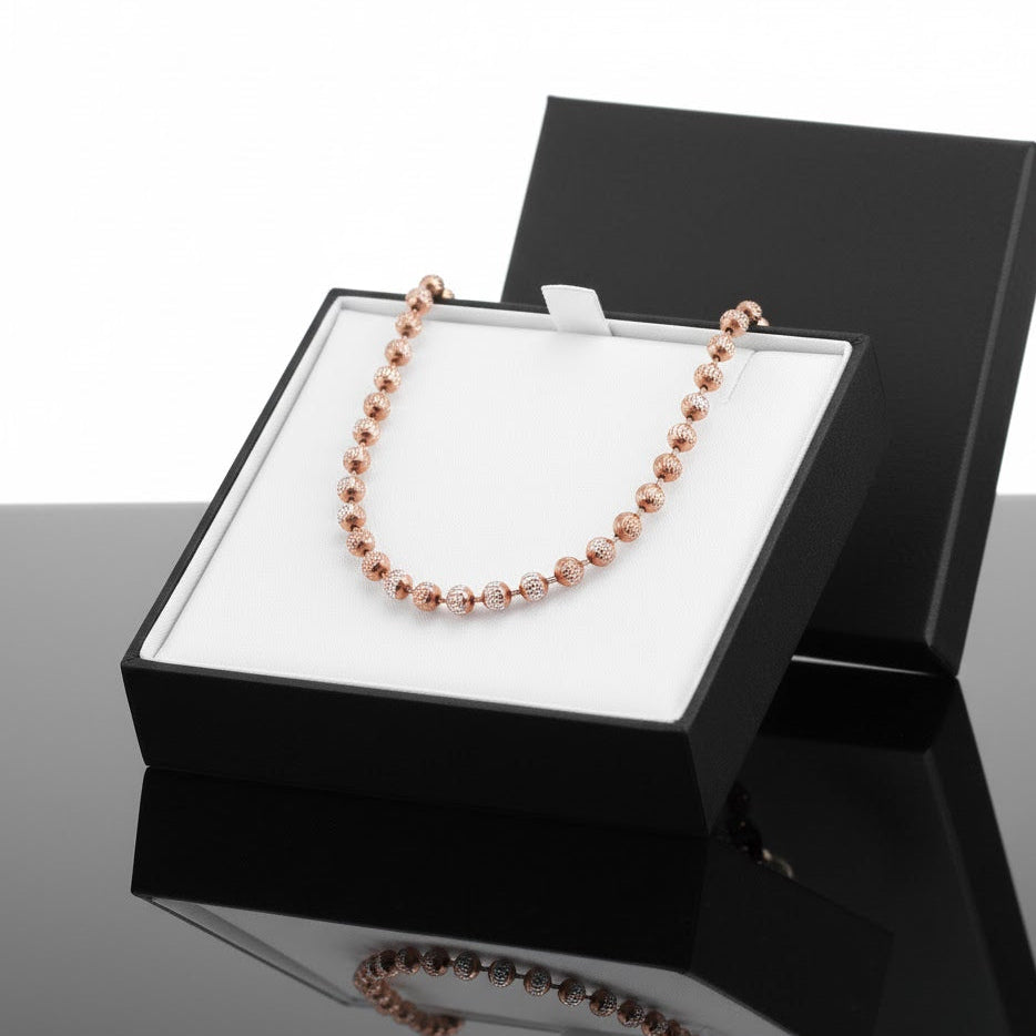 Bead Ball Moon Cut Link Chain Necklace - 14K Rose Gold - Solid