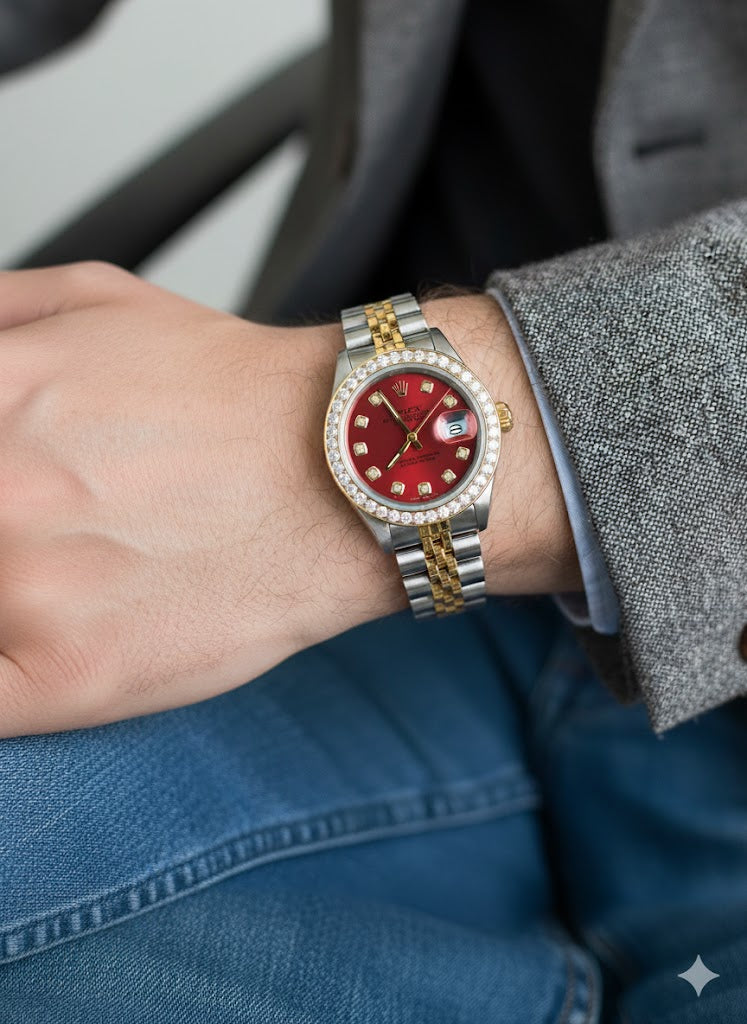 Rolex Datejust Diamond Bezel Watch 26mm Red Diamond Dial | 1.10ct