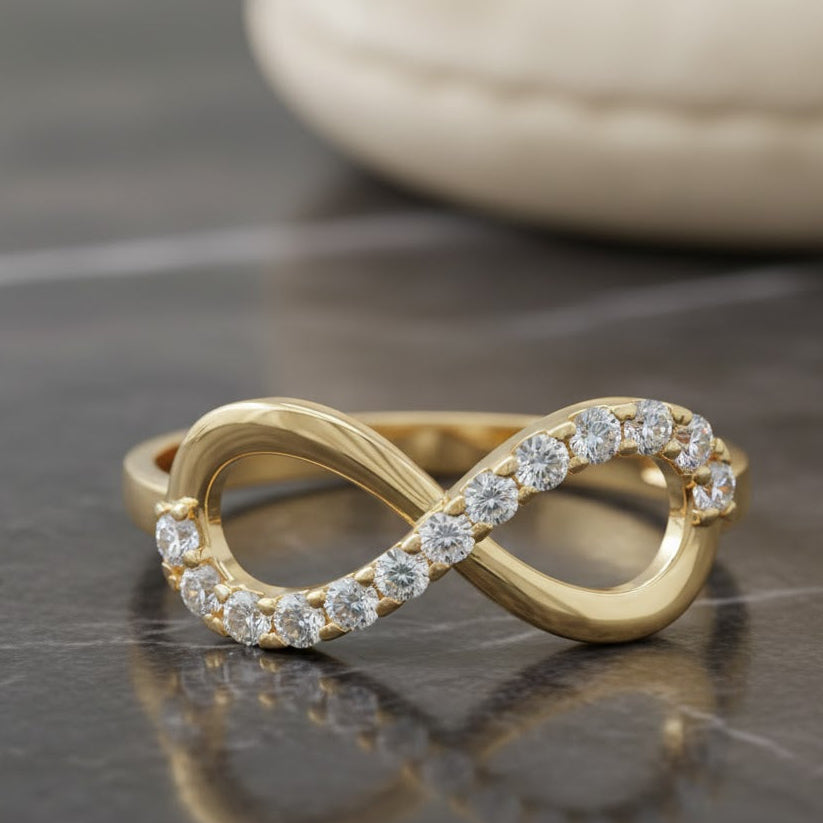 Gold CZ Infinity Ring - 10K Yellow Gold