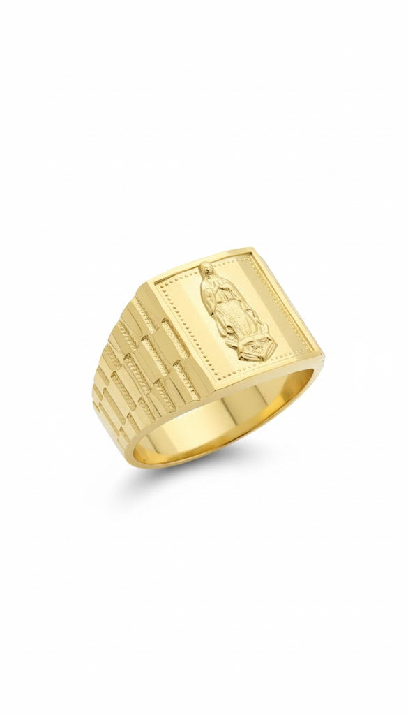 10K Yellow Gold - Diamond Cut Jesus Religious Ring