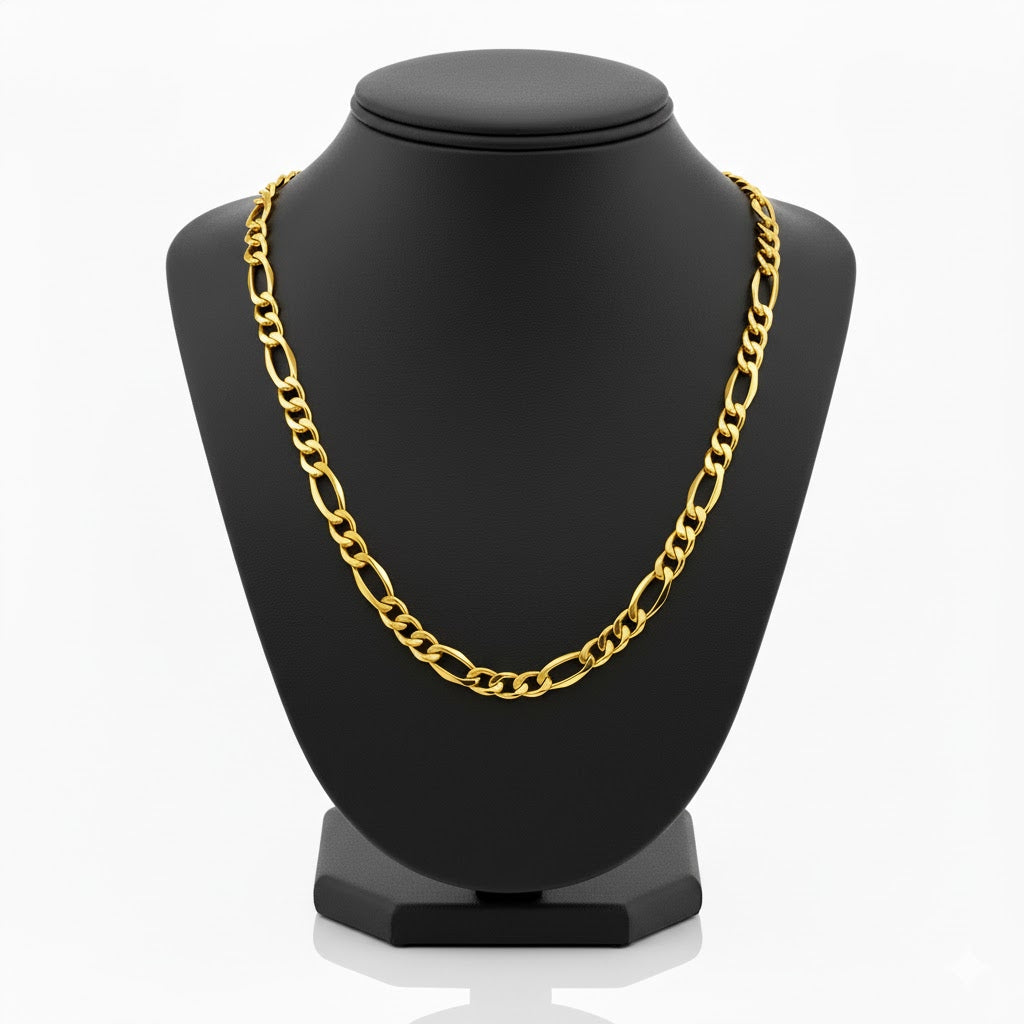 Figaro Link Chain Necklace - 14K Yellow Gold - Solid