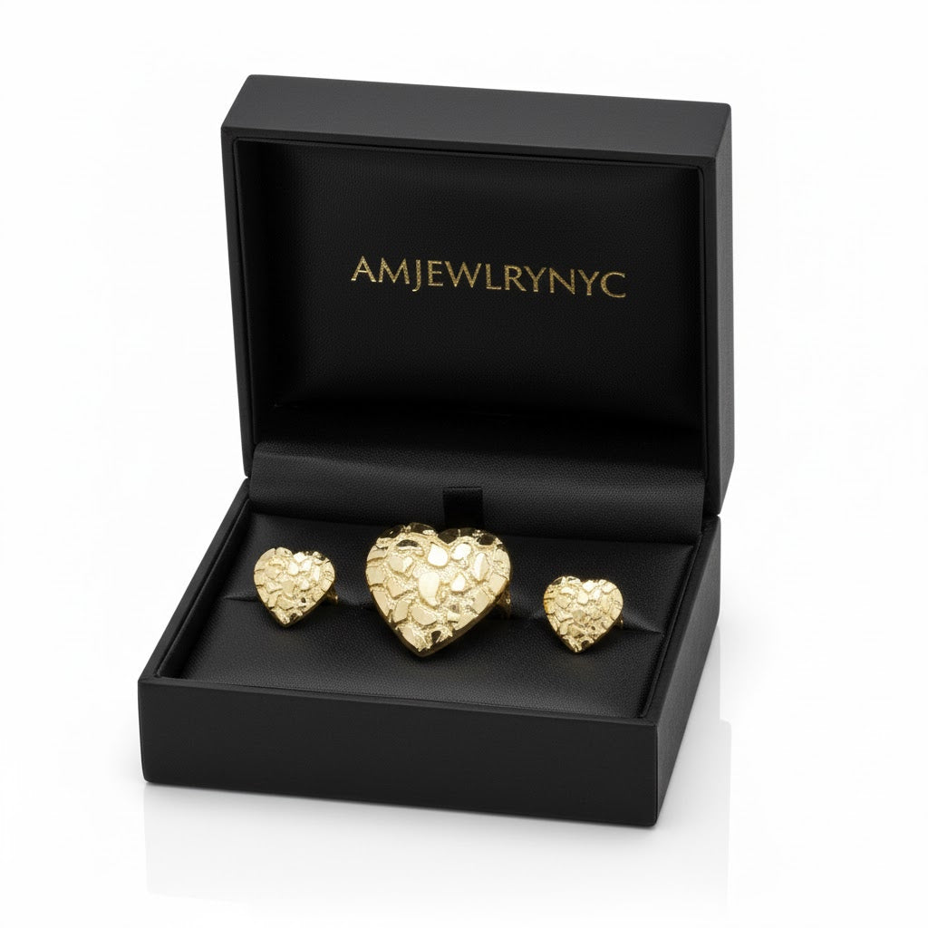 Anillo de pepita en forma de corazón con talla de diamante texturizado - Oro amarillo de 10 quilates