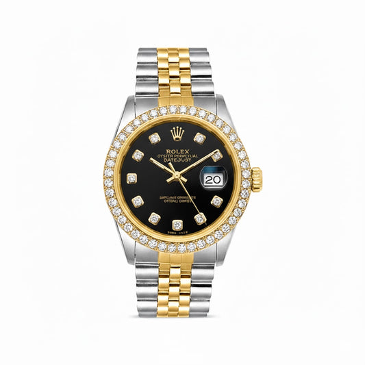 Rolex Datejust Diamond Bezel Watch 26mm Black Diamond Dial | 1.10ct