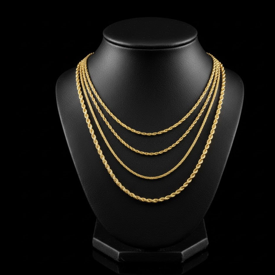 Rope Chain Necklace - 14K Yellow Gold - Hollow